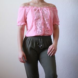 Pink Sheer Lace Blouse